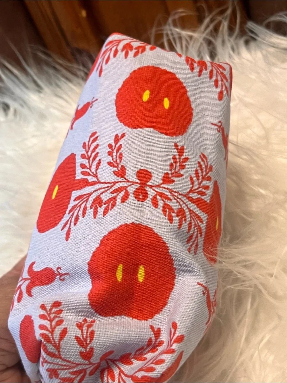 Floral Red & Light Gray Canvas Cosmetic Pouch